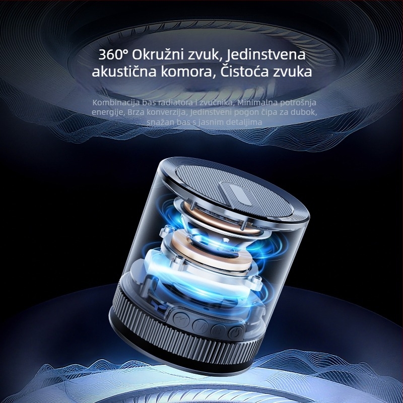 Prijenosni Bluetooth zvučnik sa usisnom čašicom – visok volumen, duboki bas, Bluetooth 5.3, ugrađena baterija 300–500 mAh, 5W, raspon 100 Hz–20 kHz, doseg 10 m