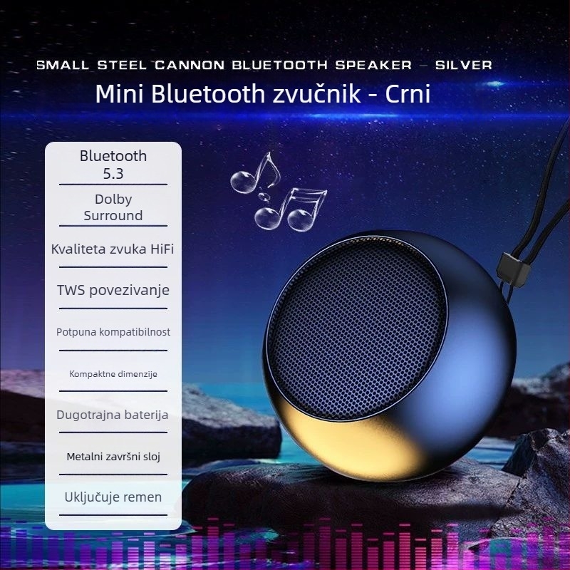 Prijenosni Bluetooth zvučnik sa usisnom čašicom – visok volumen, duboki bas, Bluetooth 5.3, ugrađena baterija 300–500 mAh, 5W, raspon 100 Hz–20 kHz, doseg 10 m