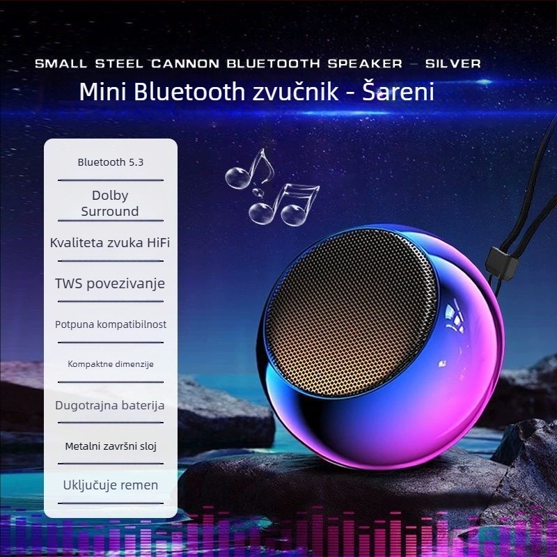 Prijenosni Bluetooth zvučnik sa usisnom čašicom – visok volumen, duboki bas, Bluetooth 5.3, ugrađena baterija 300–500 mAh, 5W, raspon 100 Hz–20 kHz, doseg 10 m