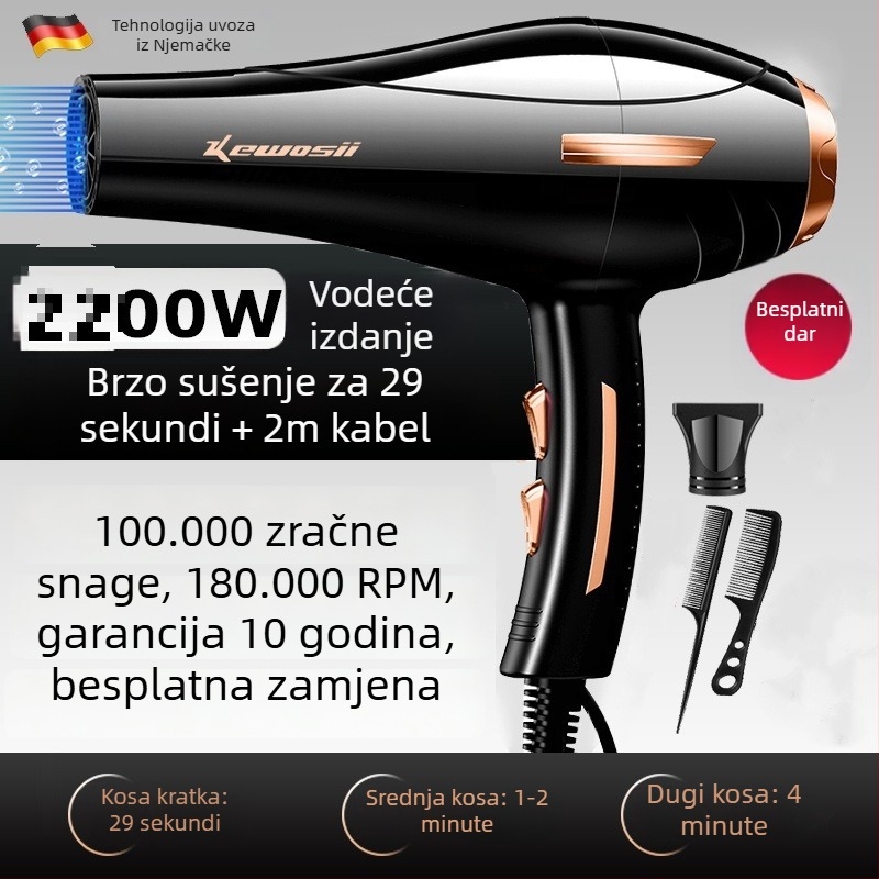 Sušilo za kosu s DC motorom, 2500W, 3 brzine, studen/topli zrak, s jednim nastavkom