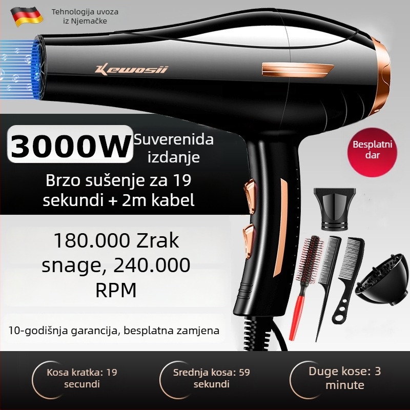 Sušilo za kosu s DC motorom, 2500W, 3 brzine, studen/topli zrak, s jednim nastavkom