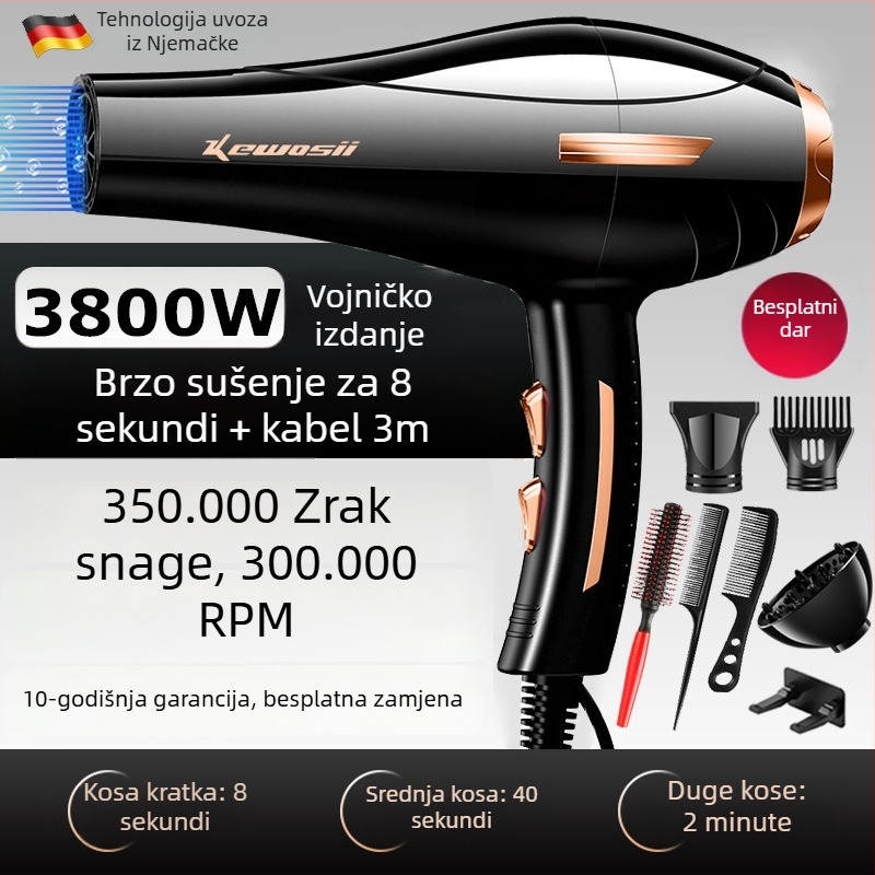 Sušilo za kosu s DC motorom, 2500W, 3 brzine, studen/topli zrak, s jednim nastavkom