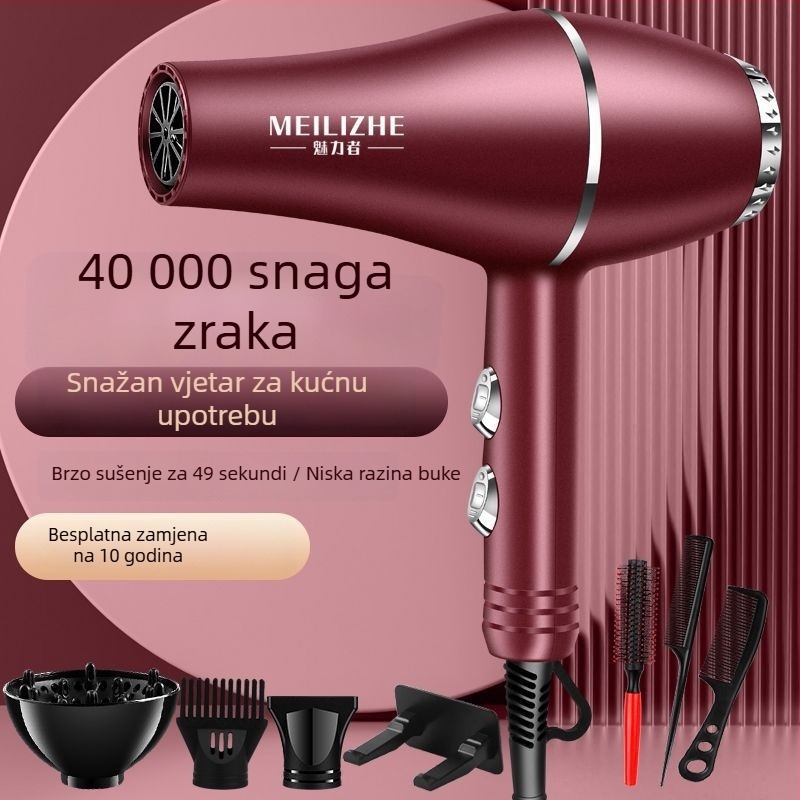 Sušilo za kosu visokih performansi, četkasti motor, podešavanje hladnog/toplog zraka, 3 brzine protoka zraka, jedna mlaznica, stalna kontrola temperature