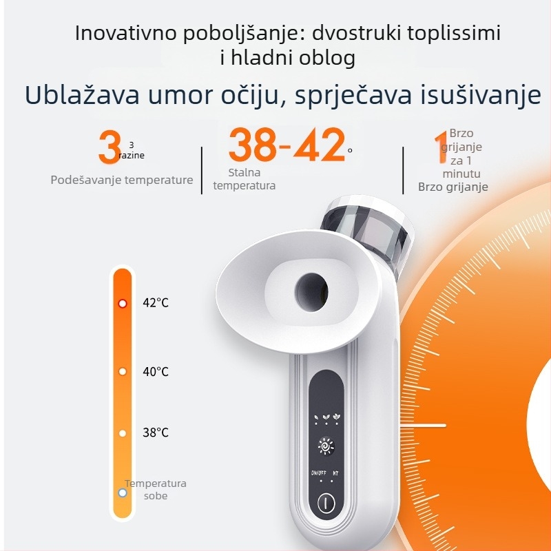 NINE BEAUTY uređaj za njegu očiju – nano sprej za hidrataciju, ručni masažer za oči s toplom kompresijom, IPX5 vodootporno, ugrađena baterija 300–500 mAh, kućna upotreba
