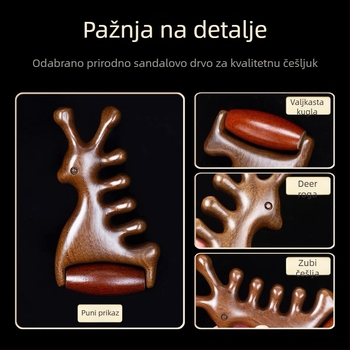 Drveni masažni češanj od sandalovine – meridijanski masažer za skalp i lice, 4-u-1 roller za lice i gua sha masažer