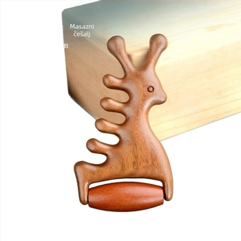 Drveni masažni češanj od sandalovine – meridijanski masažer za skalp i lice, 4-u-1 roller za lice i gua sha masažer