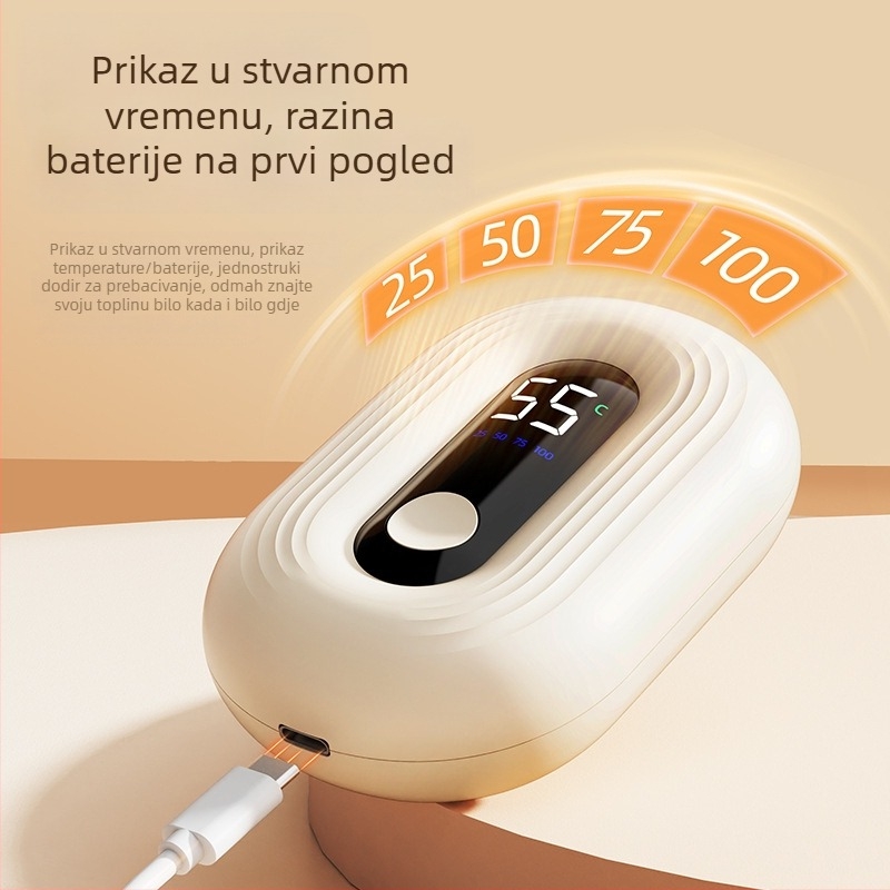 USB punjivi grijac za ruke, model N12, 5V 3W, hlađenje aluminijskom pločom, ugrađena baterija 1000–1200 mAh