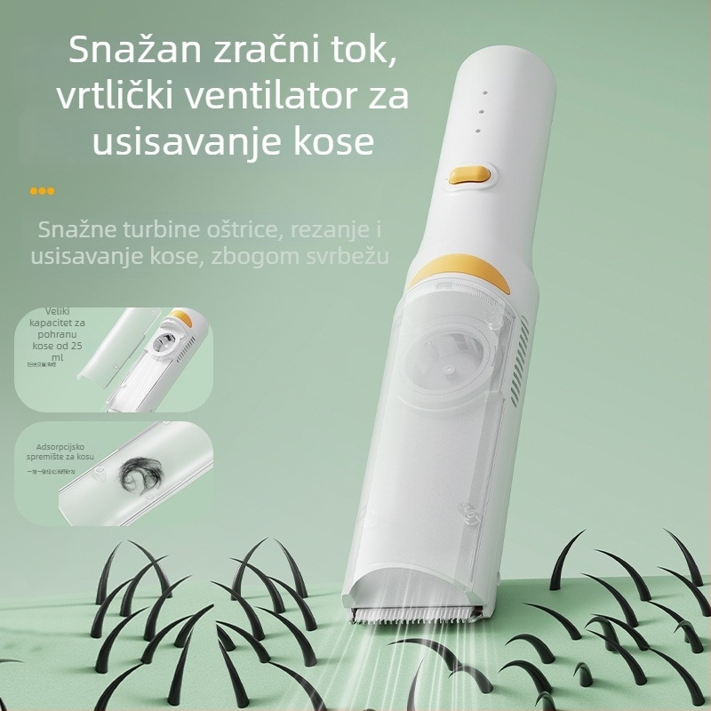 Dječji električni makazice za kosu – ultra lagane, tiho rade, s automatskim usisavanjem dlačica; punjive, 5W, vodootporne; brend Create rhyme