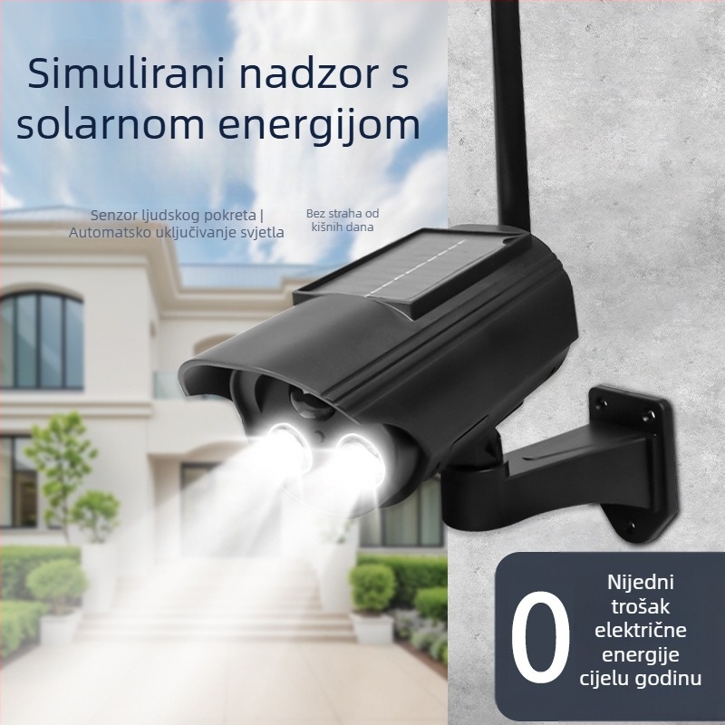 Solarno osvjetljenje s senzorom pokreta i simuliranom kamerom, za unutarnju i vanjsku upotrebu, infracrveno noćno vidno do 5 m, ABS plastično kućište, napon 3,7V, radna temperatura -5°C do 55°C