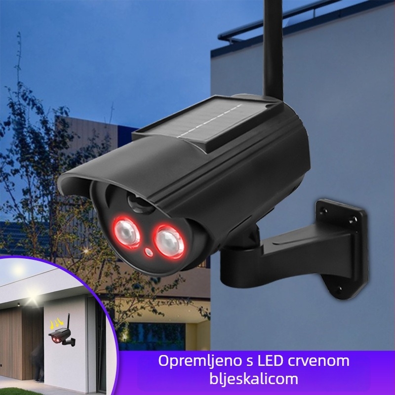 Solarno osvjetljenje s senzorom pokreta i simuliranom kamerom, za unutarnju i vanjsku upotrebu, infracrveno noćno vidno do 5 m, ABS plastično kućište, napon 3,7V, radna temperatura -5°C do 55°C
