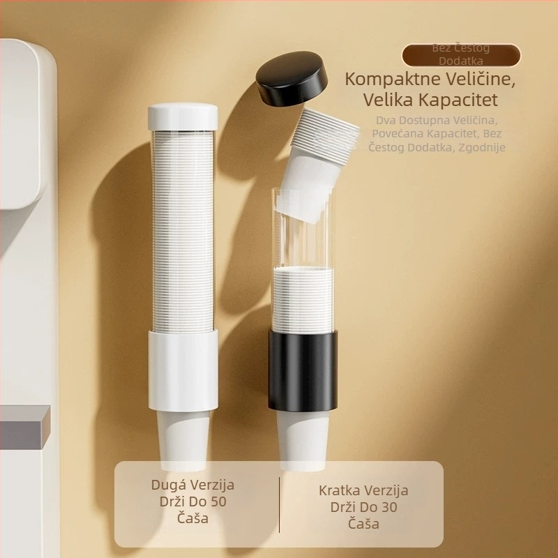 Zidni držač za papirnate čaše, PP, velika kapaciteta, otporan na prašinu i vlagu, spremište za čaše