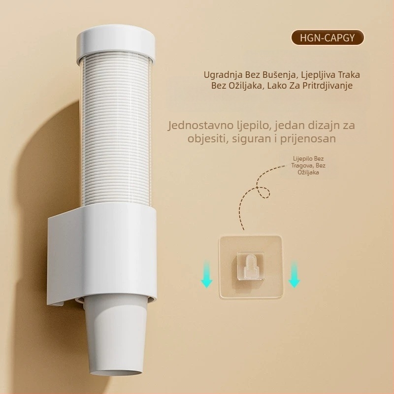 Zidni držač za papirnate čaše, PP, velika kapaciteta, otporan na prašinu i vlagu, spremište za čaše