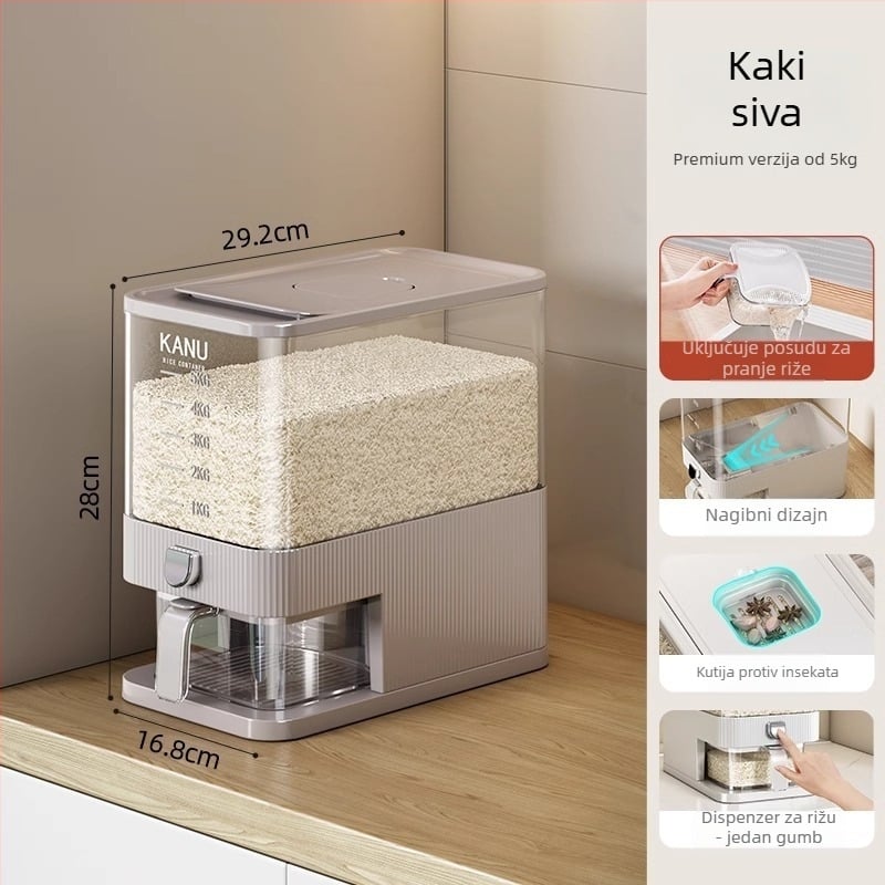 Kutija za skladištenje riže, zapečaćena, PET plastika, kapacitet 7–8 L, otporna na insekte i vlagu