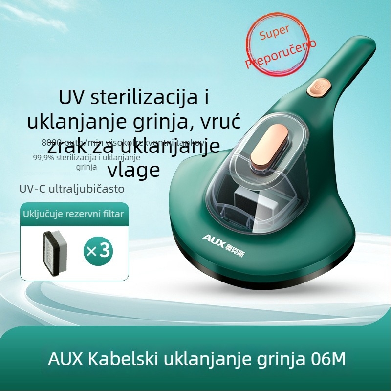 Ručni usisavač protiv grinja s UV sterilizacijom i ciklonskim nastavkom, kabelski, duljina kabela oko 4 m, posuda za prašinu iznad 0,4 L