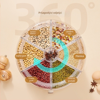 Kutija za skladištenje žitarica s rotirajućim dijelom, otporna na insekte i vlagu, zatvorena, okruglog oblika, kapacitet preko 5 L