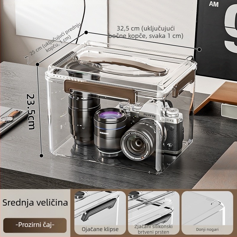 Zatvoren prozirni PET kutija za skladištenje s ručkom — čvrst dizajn, pogodna za kućnu i uredsku upotrebu, otporna na prašinu i vlagu.