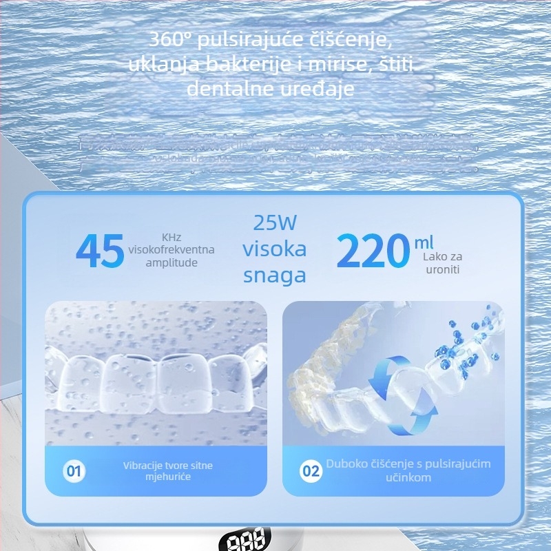 Ultrazvučni čistač proteza uz UV sterilizaciju, 25 W, 110–220 V, kapacitet do 300 ml