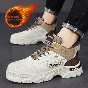 Muške visoke radne čizme, zimske, s flis podstavom, kožni gornji dio, vezanje šnurkama, PVC potplat