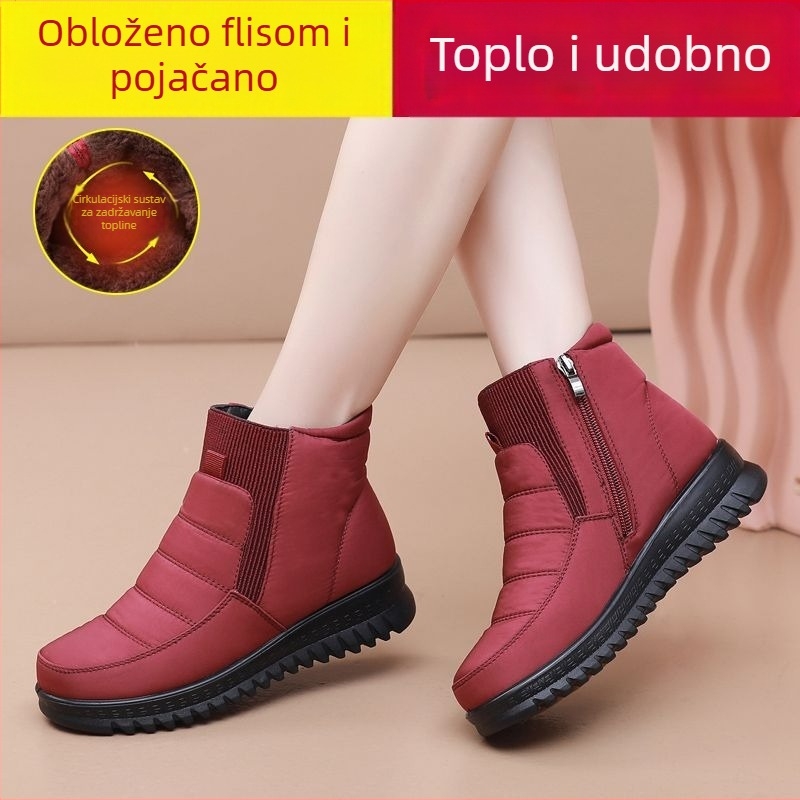 Ženske zimske čizme za snijeg – vodootporne, protuklizne, toplo podstavljene, visoke s bočnim zatvaračem (peta 3–5 cm, gumeni potplat)