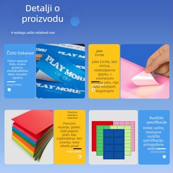 Pravokutni samoljepljivi papir za etikete za tisak, namijenjen ekspresnoj logistici, ljepilo na topljeno ljepilo, visoka čvrstoća na rastezanje, dobra rastezljivost, temperaturna otpornost do 35°C