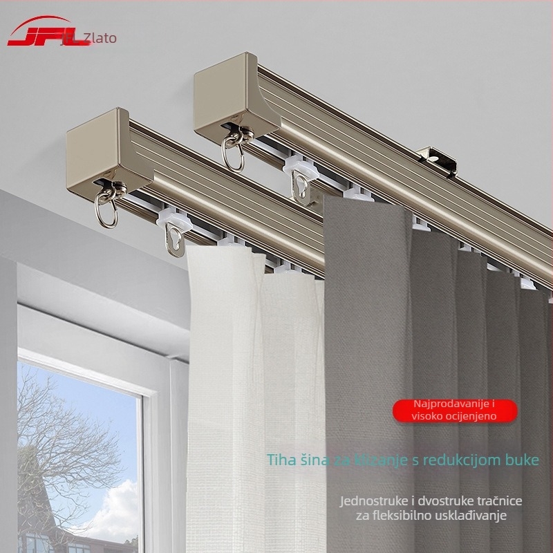 Aluminijska šina za zavjese – dvostruka šina, tiho klizanje, model JFL-F05, tip montaže: viseći