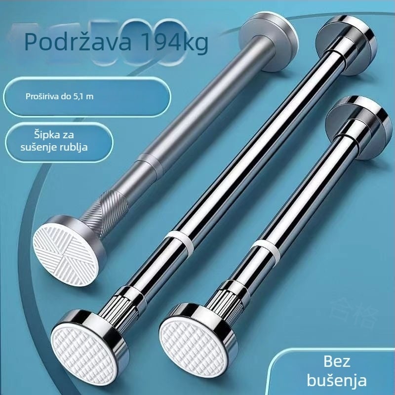 Teleskopska šipka od nehrđajućeg čelika za sušenje rublja na balkon – ojačana, višenamjenska za zavjese/garderobu/tuš zavjesu