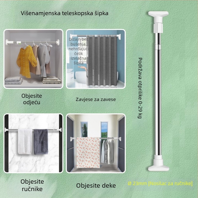 Teleskopska šipka od nehrđajućeg čelika za sušenje rublja na balkon – ojačana, višenamjenska za zavjese/garderobu/tuš zavjesu