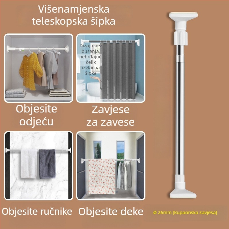 Teleskopska šipka od nehrđajućeg čelika za sušenje rublja na balkon – ojačana, višenamjenska za zavjese/garderobu/tuš zavjesu