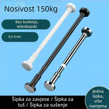 Teleskopna zavjesa šipka, bez bušenja, nehrđajući čelik/karbonska čelika/ABS, za tuš, garderobu i pregradnik spavaće sobe, moderni minimalistički stil