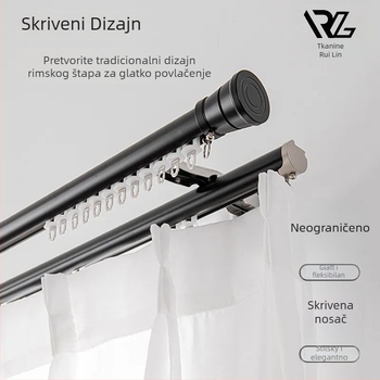 Aluminijska zavjesna šipka s tračnicom, bočno i gornje postavljanje, jednostruka i dvostruka šipka, prilagodljivo, moderan nordijski stil