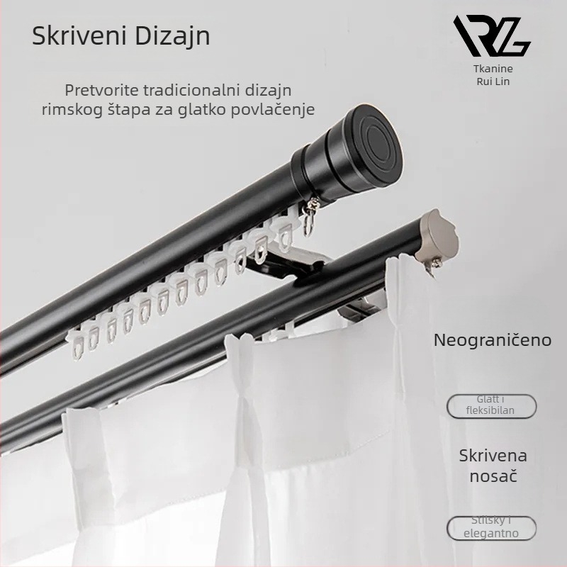 Aluminijska zavjesna šipka s tračnicom, bočno i gornje postavljanje, jednostruka i dvostruka šipka, prilagodljivo, moderan nordijski stil