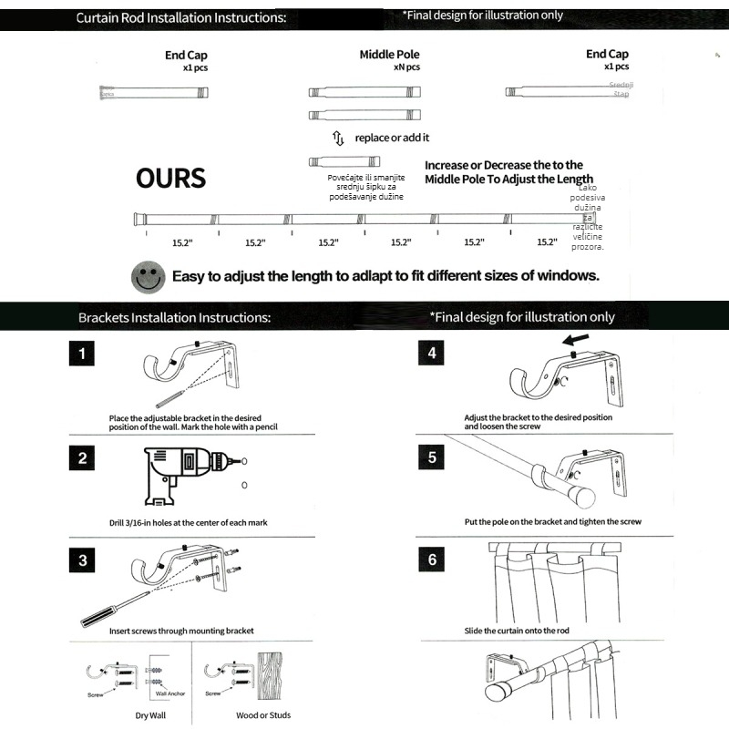 Zavjesna šipka od aluminijske legure s romanskim dizajnom – spojena, moderni minimalistički stil, tračnica za zavjese