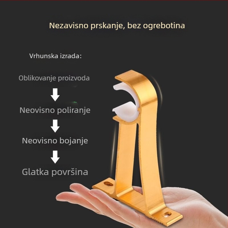 Držač za zavjese od aluminijske legure – za jednoručnu ili dvostruku šinu – fiksna osnova – gornja ili bočna ugradnja