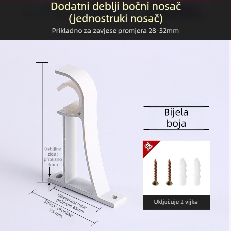 Držač za zavjese od aluminijske legure – za jednoručnu ili dvostruku šinu – fiksna osnova – gornja ili bočna ugradnja