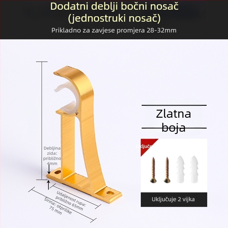 Držač za zavjese od aluminijske legure – za jednoručnu ili dvostruku šinu – fiksna osnova – gornja ili bočna ugradnja