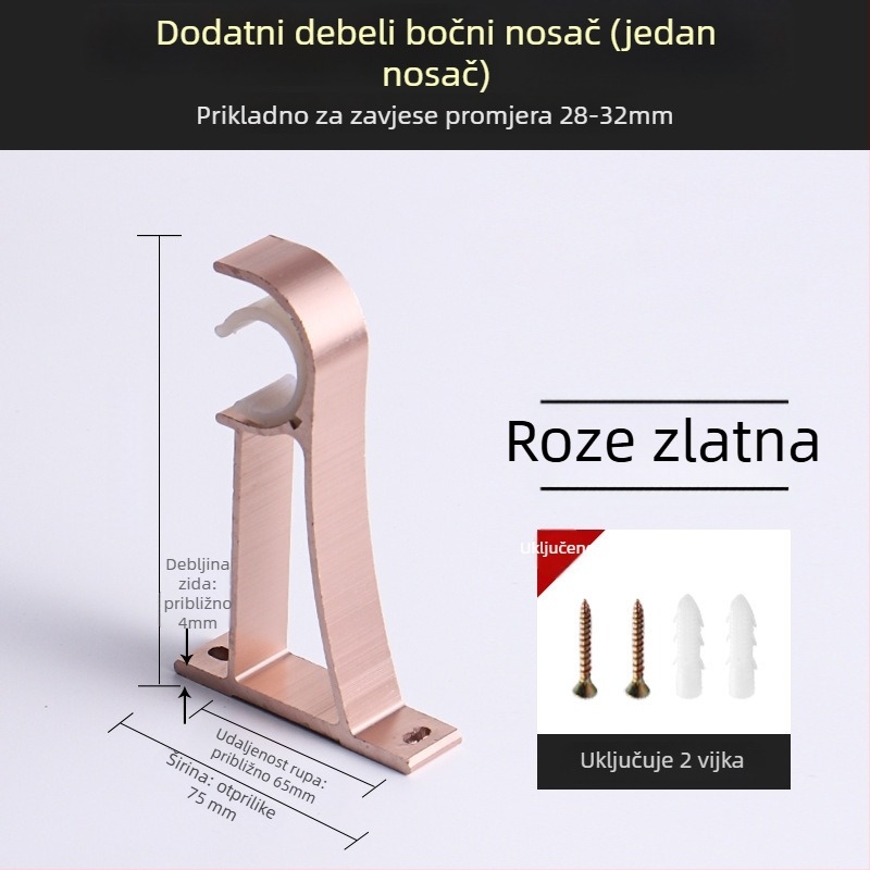Držač za zavjese od aluminijske legure – za jednoručnu ili dvostruku šinu – fiksna osnova – gornja ili bočna ugradnja