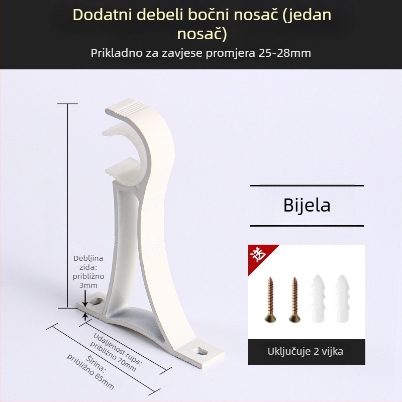 Držač za zavjese od aluminijske legure – za jednoručnu ili dvostruku šinu – fiksna osnova – gornja ili bočna ugradnja