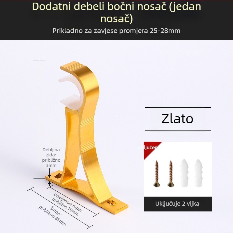 Držač za zavjese od aluminijske legure – za jednoručnu ili dvostruku šinu – fiksna osnova – gornja ili bočna ugradnja