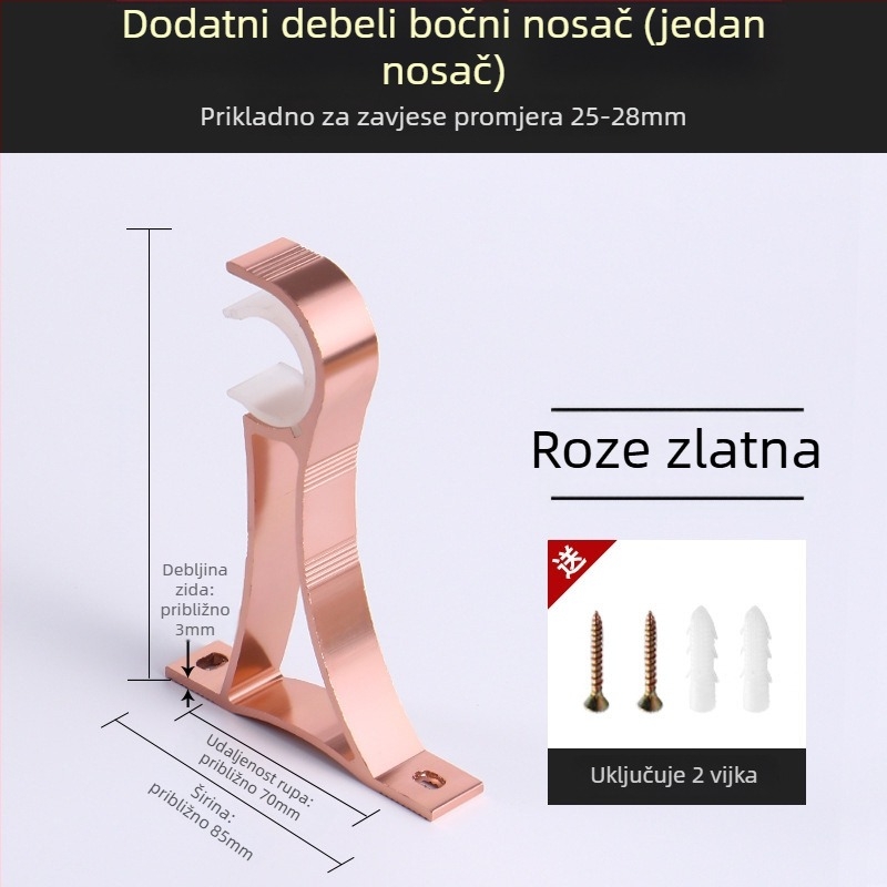 Držač za zavjese od aluminijske legure – za jednoručnu ili dvostruku šinu – fiksna osnova – gornja ili bočna ugradnja
