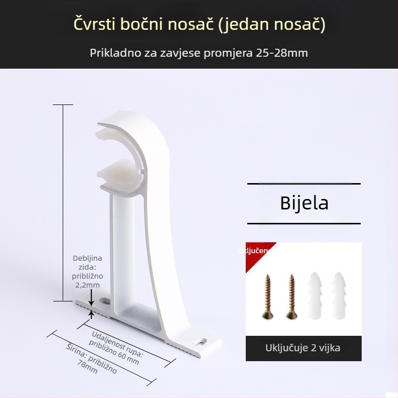 Držač za zavjese od aluminijske legure – za jednoručnu ili dvostruku šinu – fiksna osnova – gornja ili bočna ugradnja