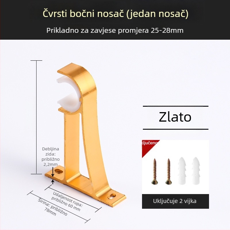 Držač za zavjese od aluminijske legure – za jednoručnu ili dvostruku šinu – fiksna osnova – gornja ili bočna ugradnja