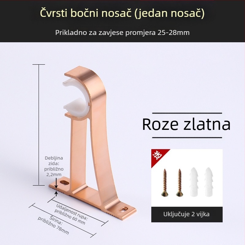 Držač za zavjese od aluminijske legure – za jednoručnu ili dvostruku šinu – fiksna osnova – gornja ili bočna ugradnja