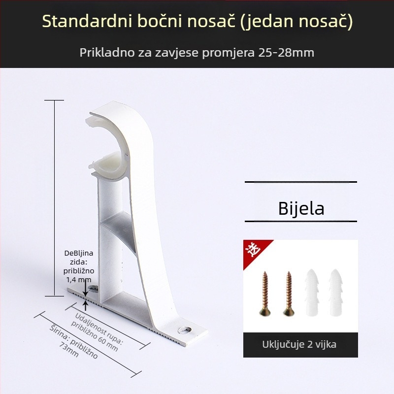 Držač za zavjese od aluminijske legure – za jednoručnu ili dvostruku šinu – fiksna osnova – gornja ili bočna ugradnja