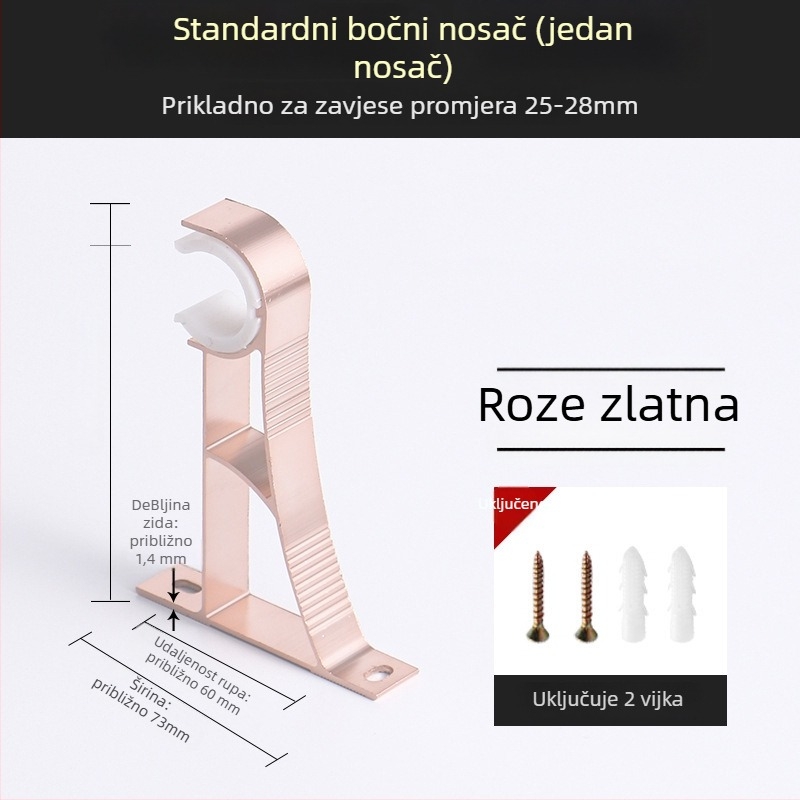 Držač za zavjese od aluminijske legure – za jednoručnu ili dvostruku šinu – fiksna osnova – gornja ili bočna ugradnja