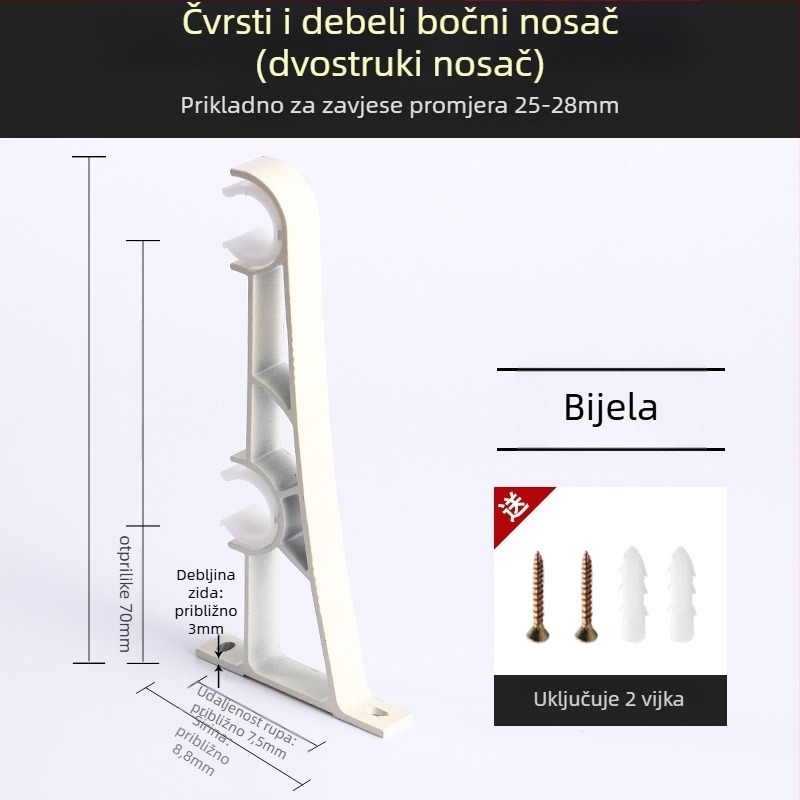 Držač za zavjese od aluminijske legure – za jednoručnu ili dvostruku šinu – fiksna osnova – gornja ili bočna ugradnja
