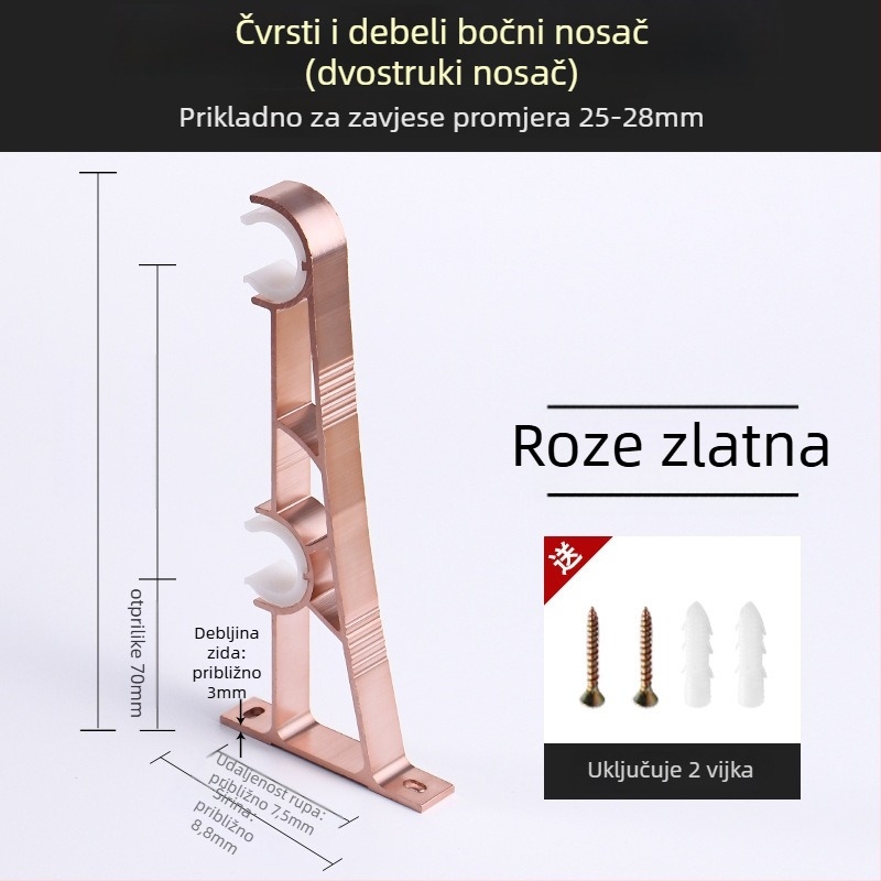 Držač za zavjese od aluminijske legure – za jednoručnu ili dvostruku šinu – fiksna osnova – gornja ili bočna ugradnja