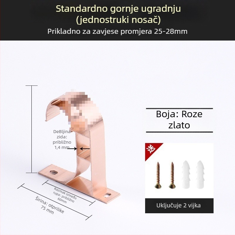 Držač za zavjese od aluminijske legure – za jednoručnu ili dvostruku šinu – fiksna osnova – gornja ili bočna ugradnja