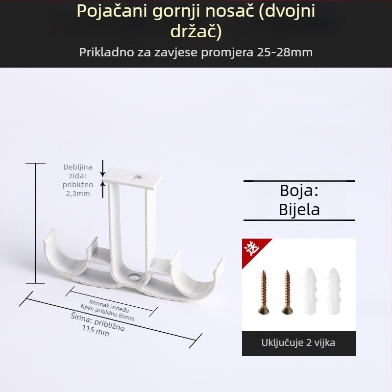 Držač za zavjese od aluminijske legure – za jednoručnu ili dvostruku šinu – fiksna osnova – gornja ili bočna ugradnja