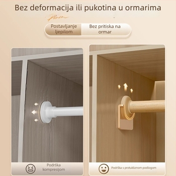 Nehrđajuća čelična šipka za sušenje odjeće, teleskopska, bez bušenja, za garderobu u spavaćoj sobi (materijal: nehrđajući čelik; ugradnja: bez bušenja; upotreba: vješanje odjeće u spavaćoj sobi; stil: novi kineski stil)