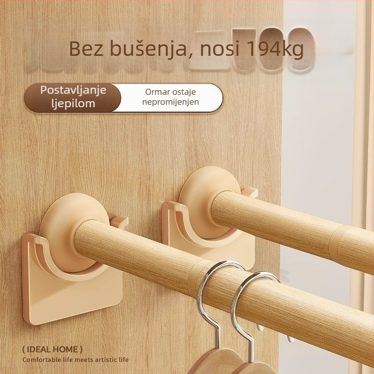 Nehrđajuća čelična šipka za sušenje odjeće, teleskopska, bez bušenja, za garderobu u spavaćoj sobi (materijal: nehrđajući čelik; ugradnja: bez bušenja; upotreba: vješanje odjeće u spavaćoj sobi; stil: novi kineski stil)